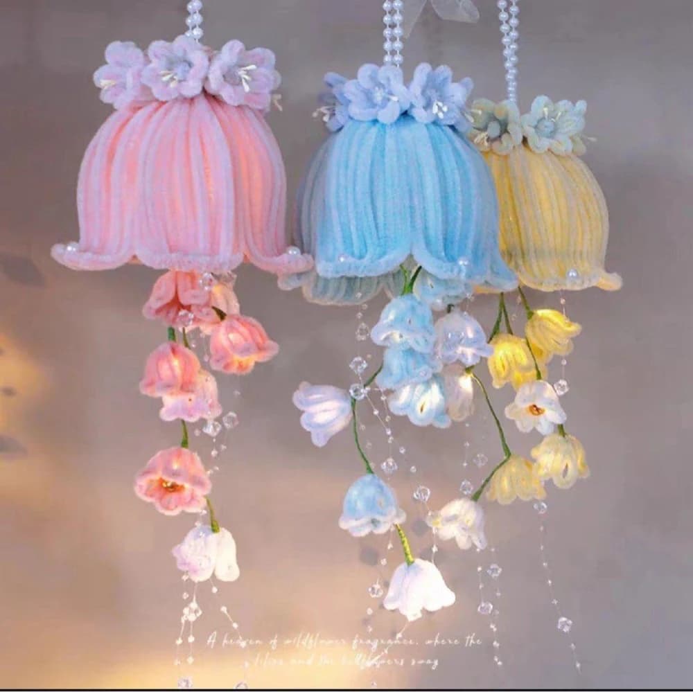 Pastel floral hanging lamps made with pipe cleaners
