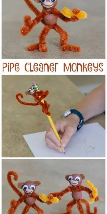 Pipe-cleaner monkey pencil topper craft